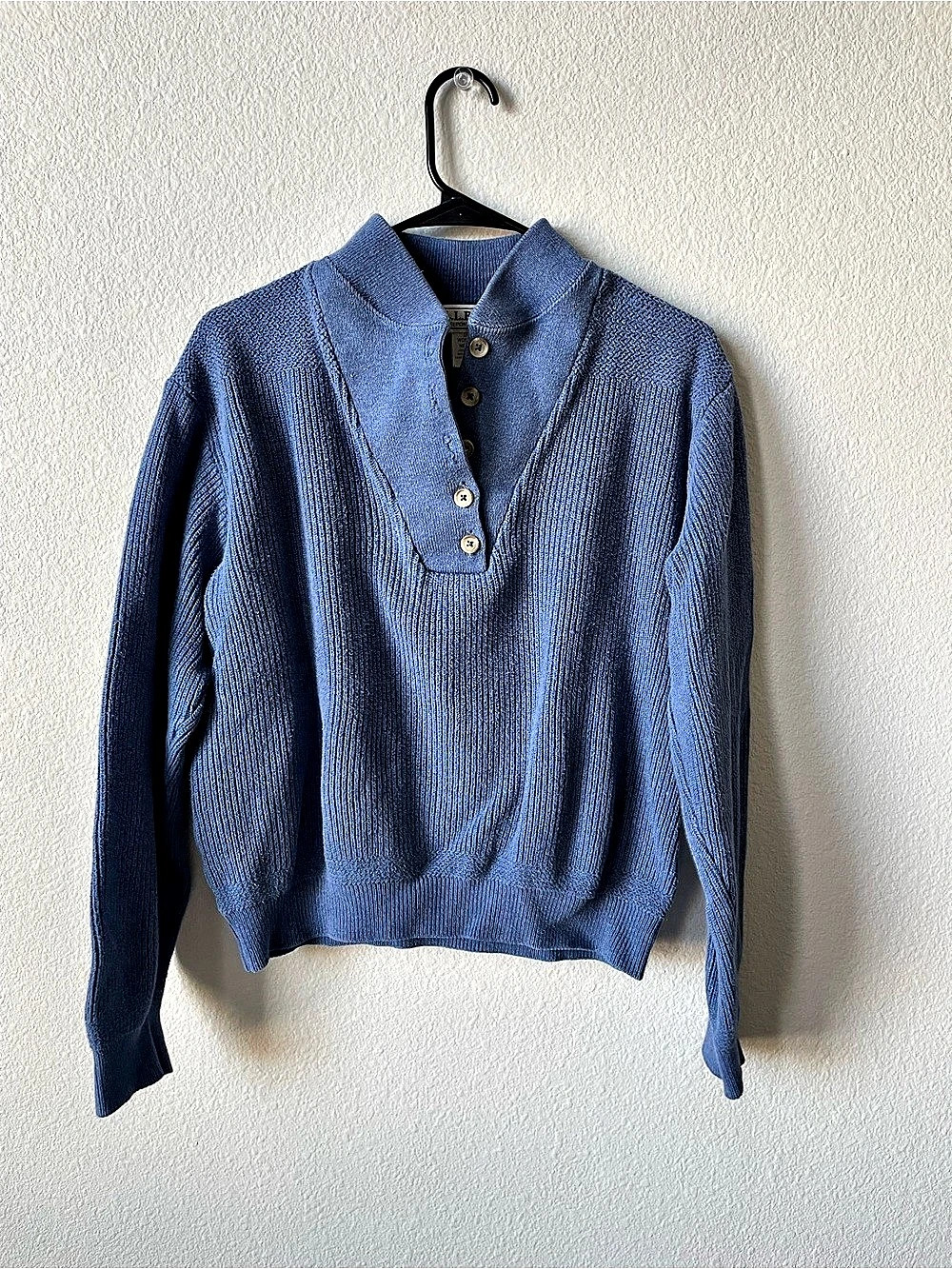 Vintage L.L. Bean Button Mock Neck Cotton Sweater